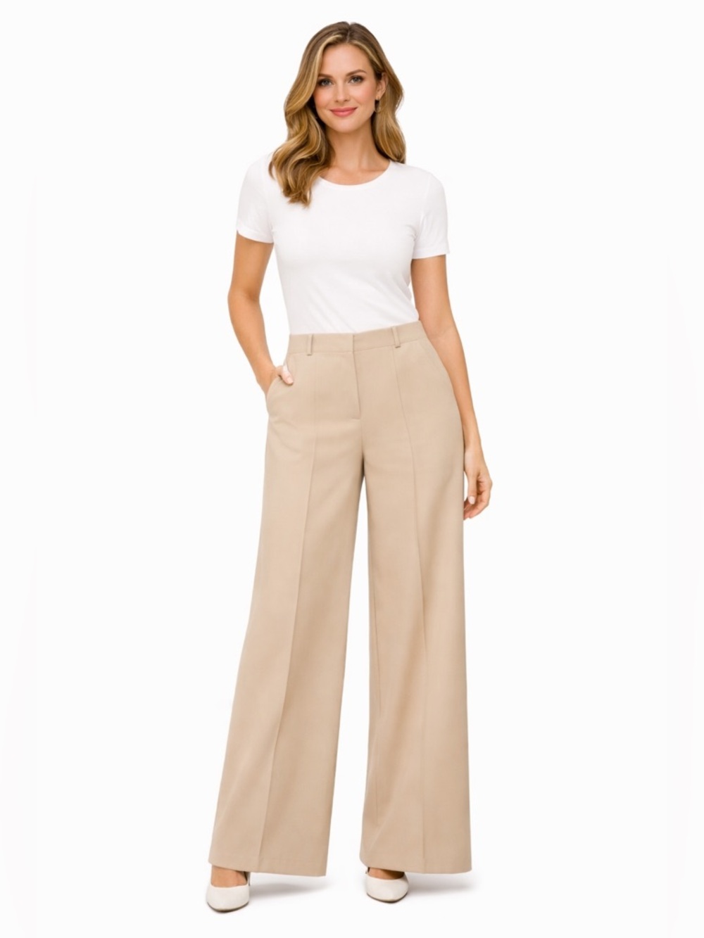 Wide Leg Khaki Women's Trousers